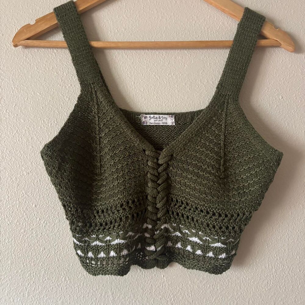 Jolie and Joy Green Boho Crochet Crop Tank Top Size Medium